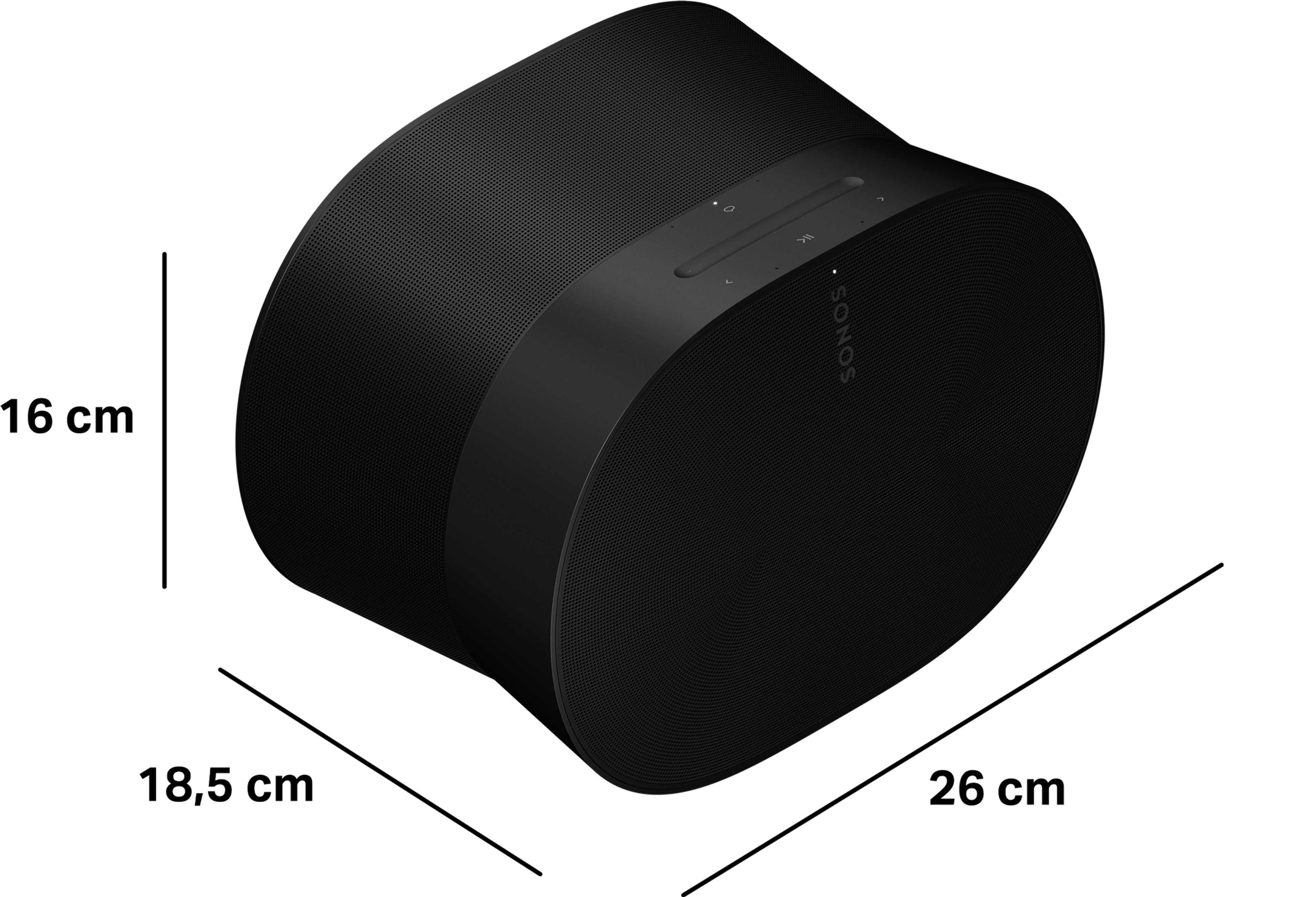 Dimensions du Sonos Era 300: 26,0 cm x 16,0 cm x 18,5 cm (L x H x P)