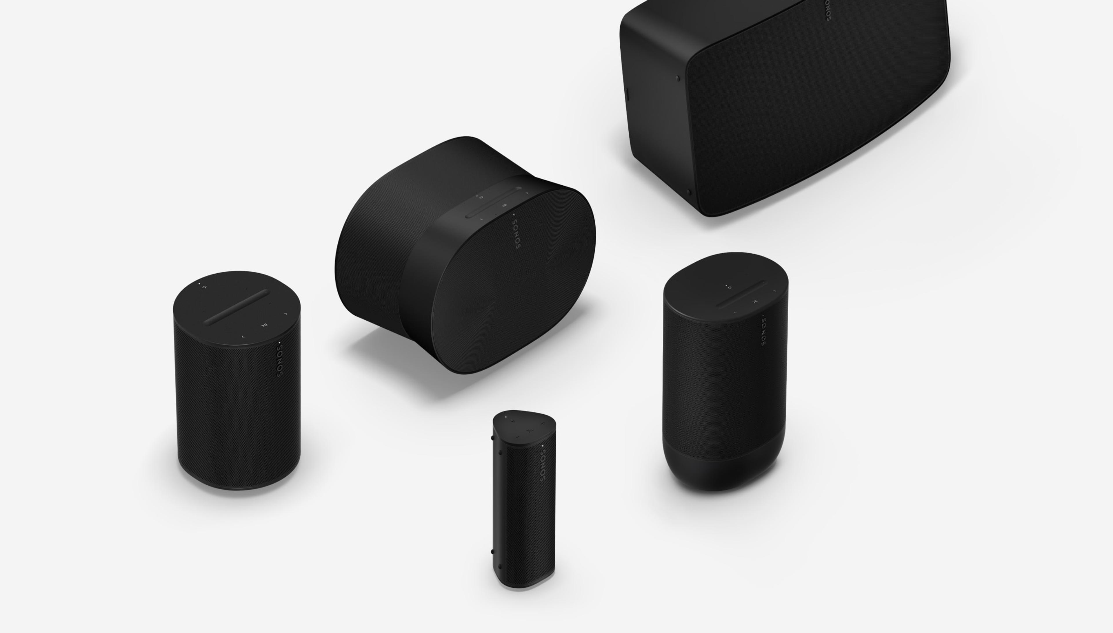 Sonos Era 100, Era 300, Five, Roam 2, Move 2 in black