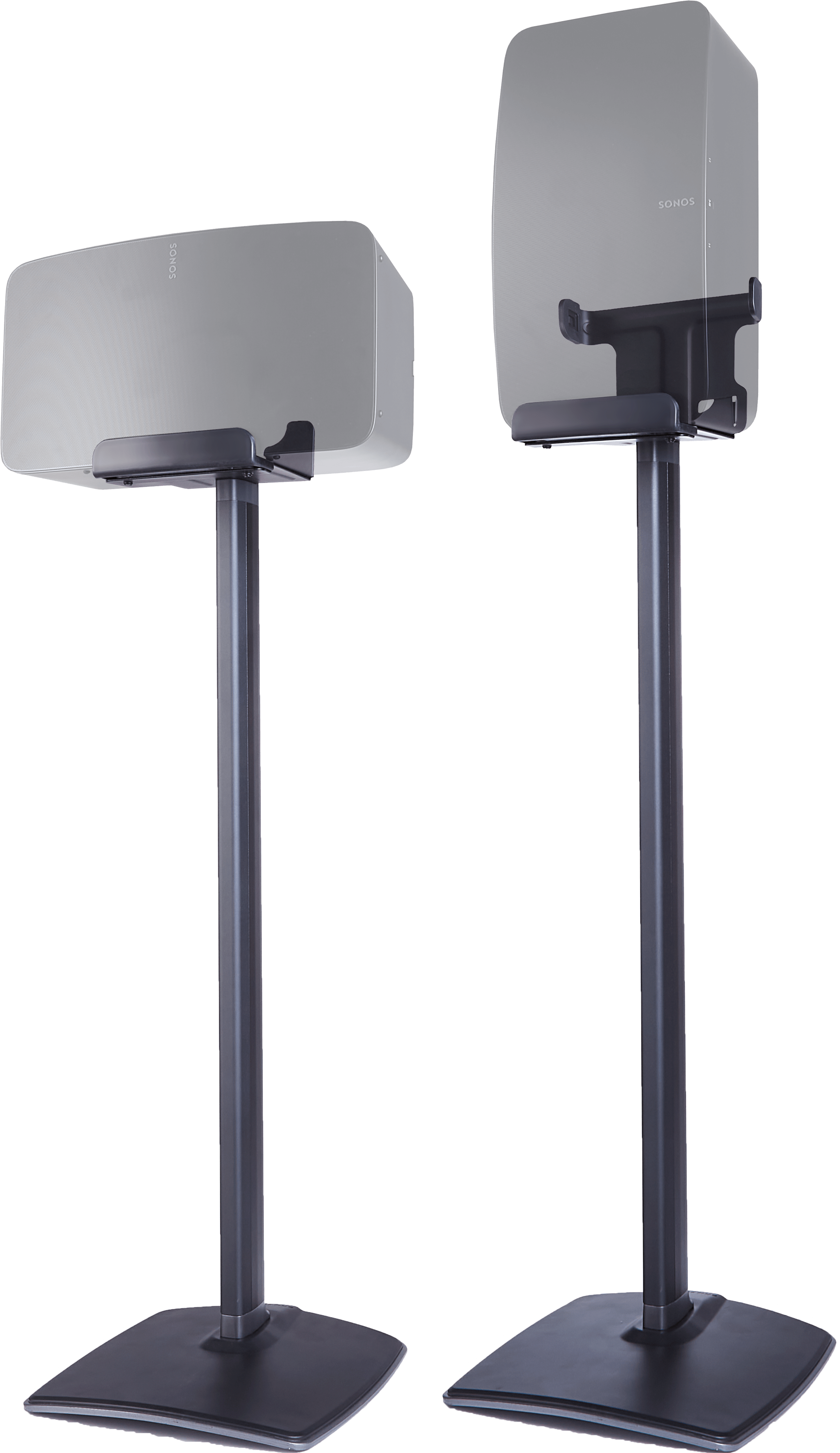 Sanus stands for Five black shown with black ghosted Fives mounted horizontally & vertically