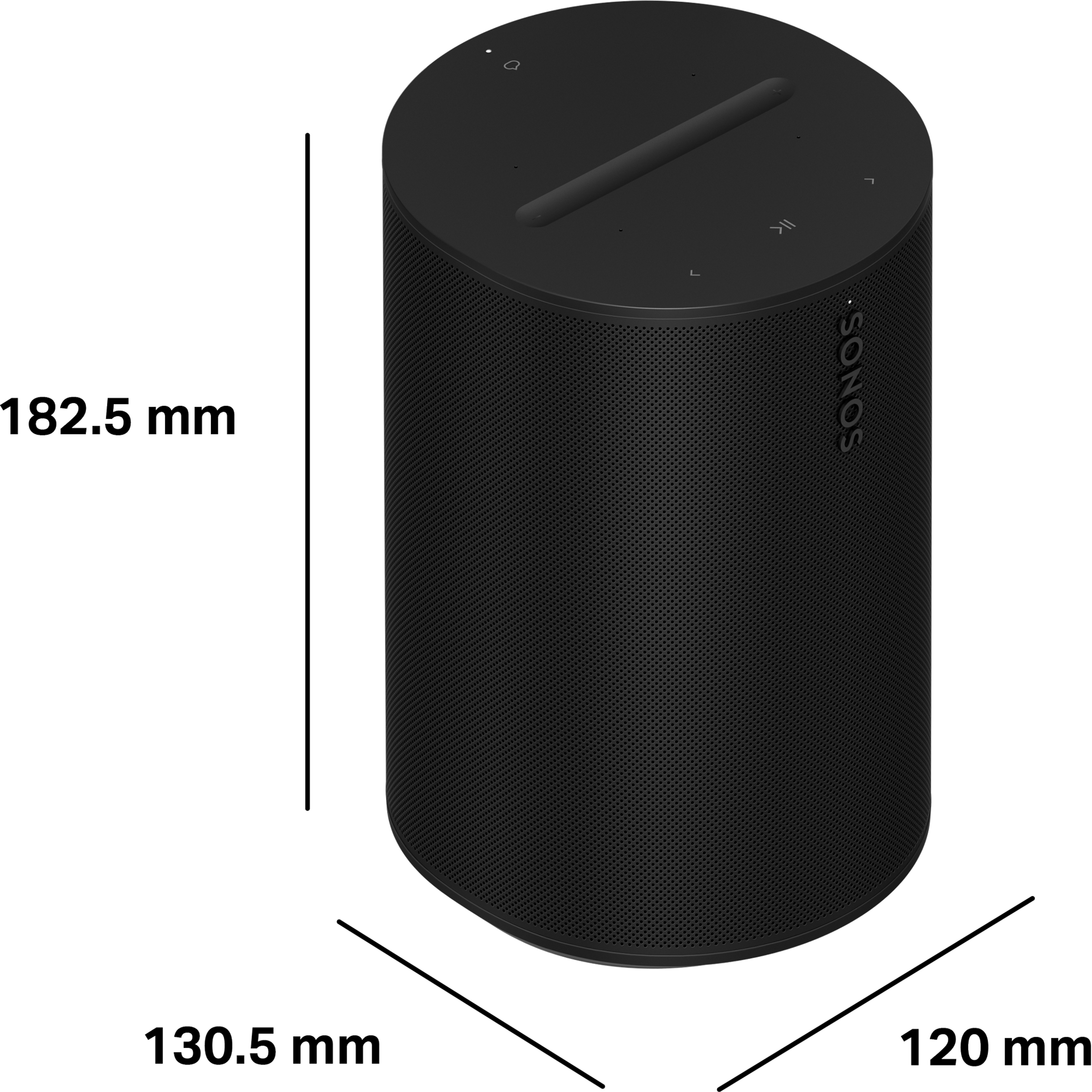Sonos Era 100寸法：高さ182.5mm、幅120mm、奥行き130.5mm