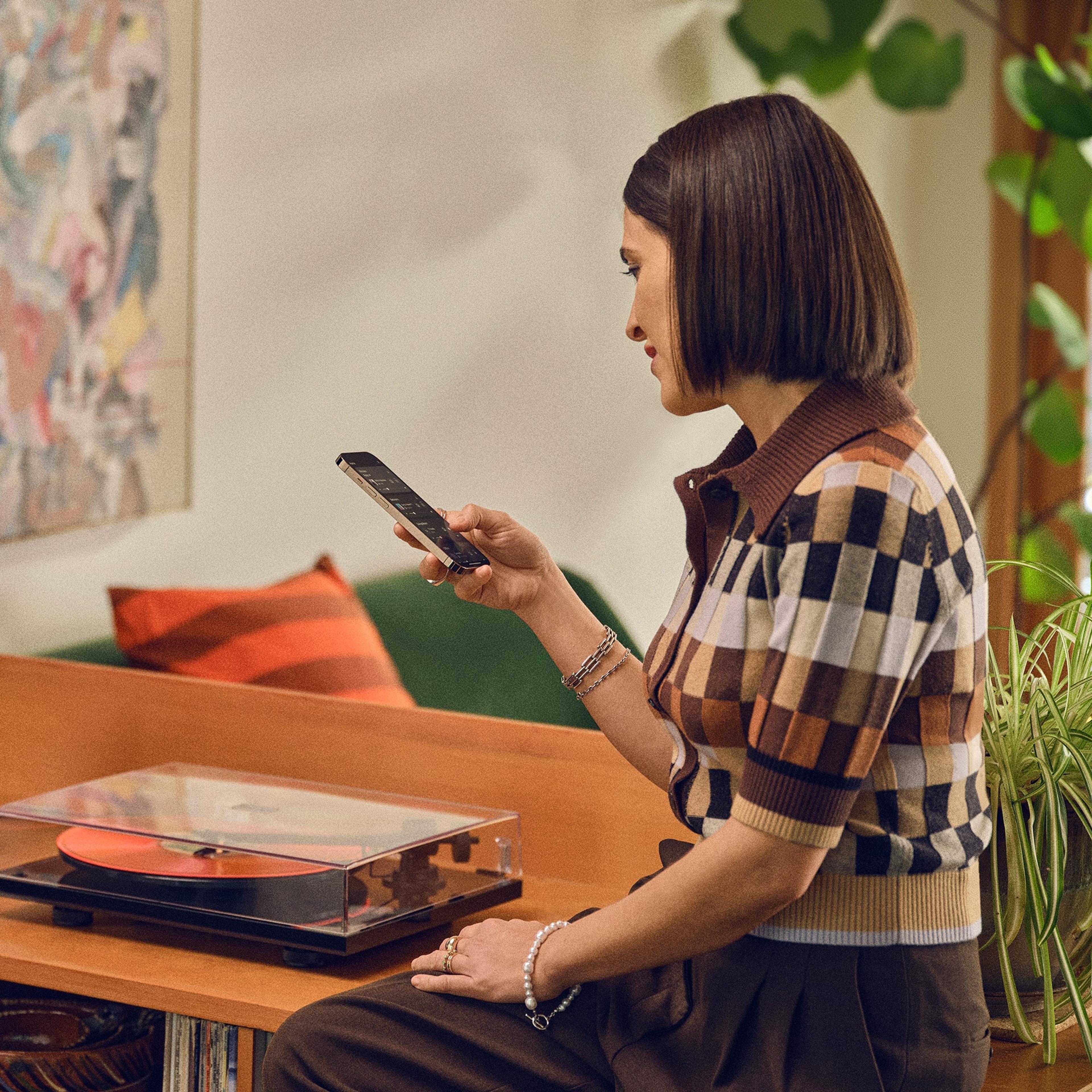 Woman using the app on her phone