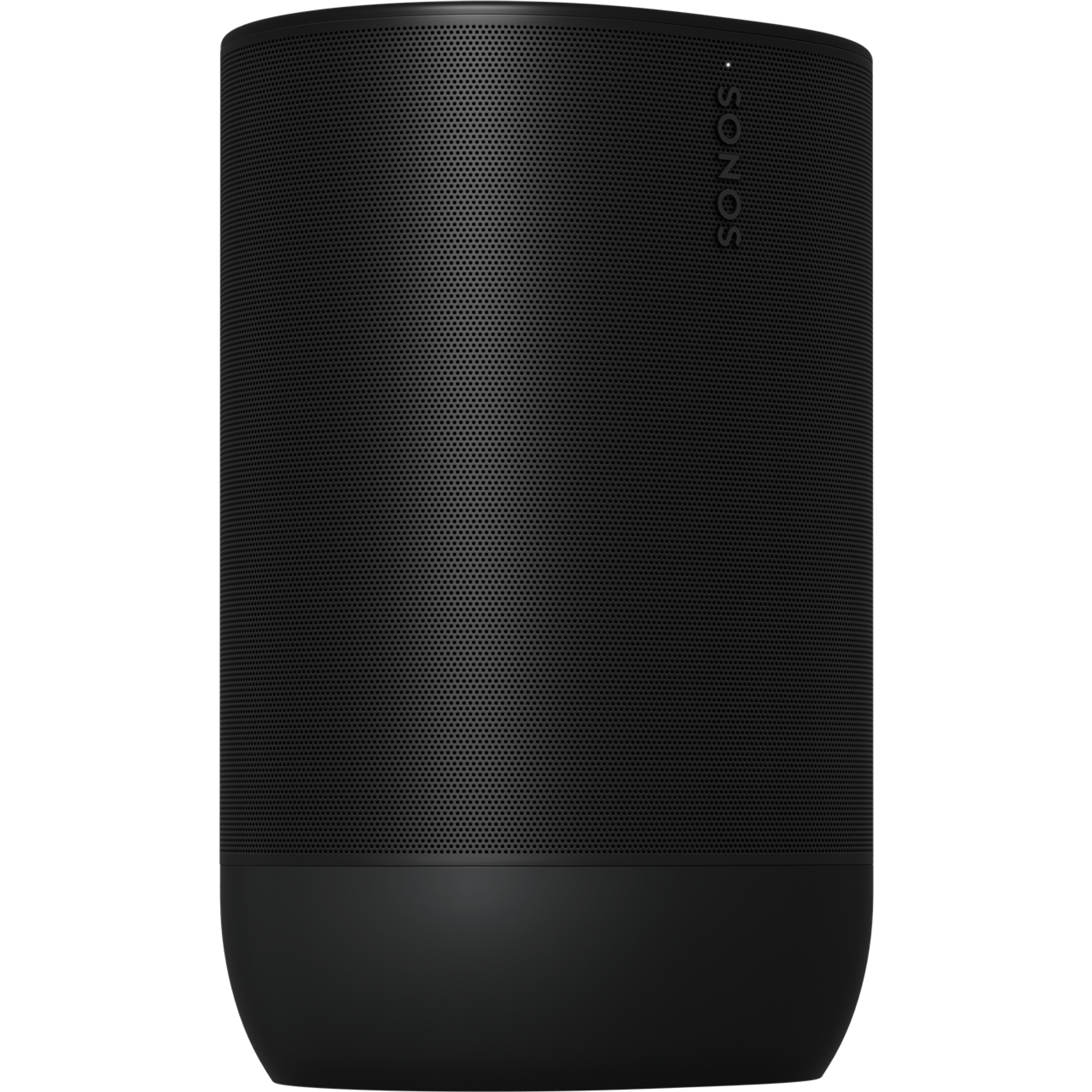 Image of the front of a black Sonos Move 2 turned slightly to the side