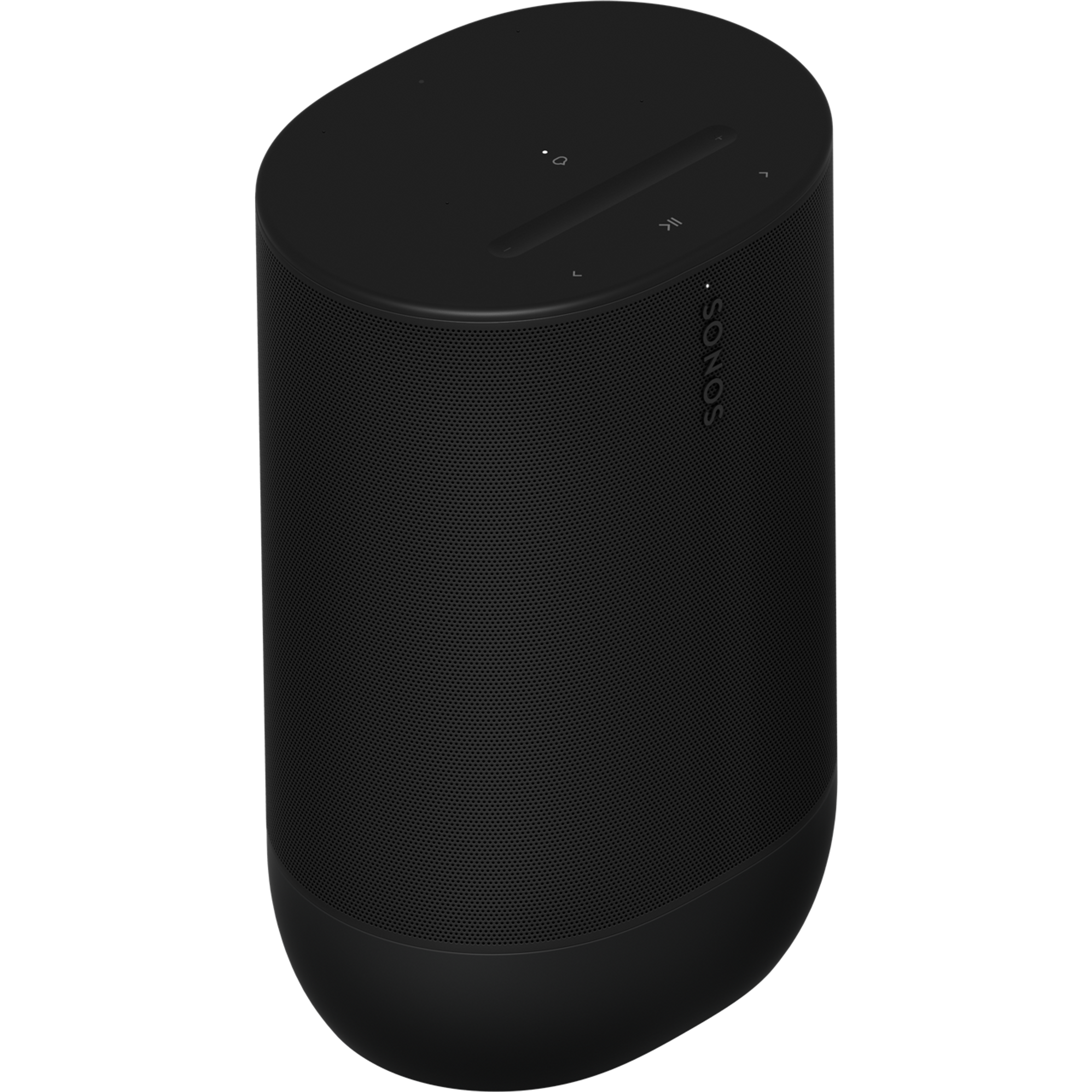 Image of the front and top of a black Sonos Move 2 turned at an angle