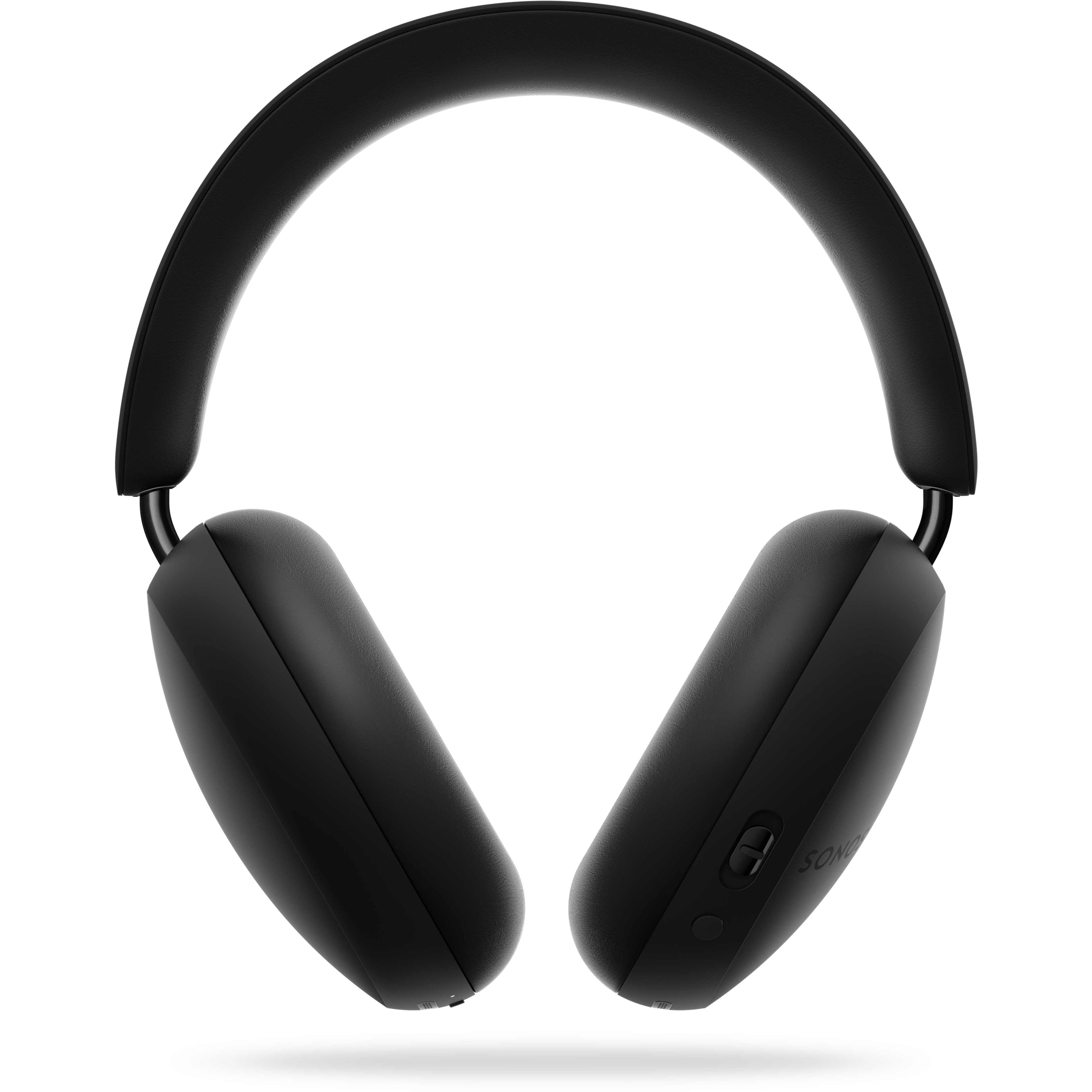 Sonos Ace headphones in black, back-facing angle over shadow
