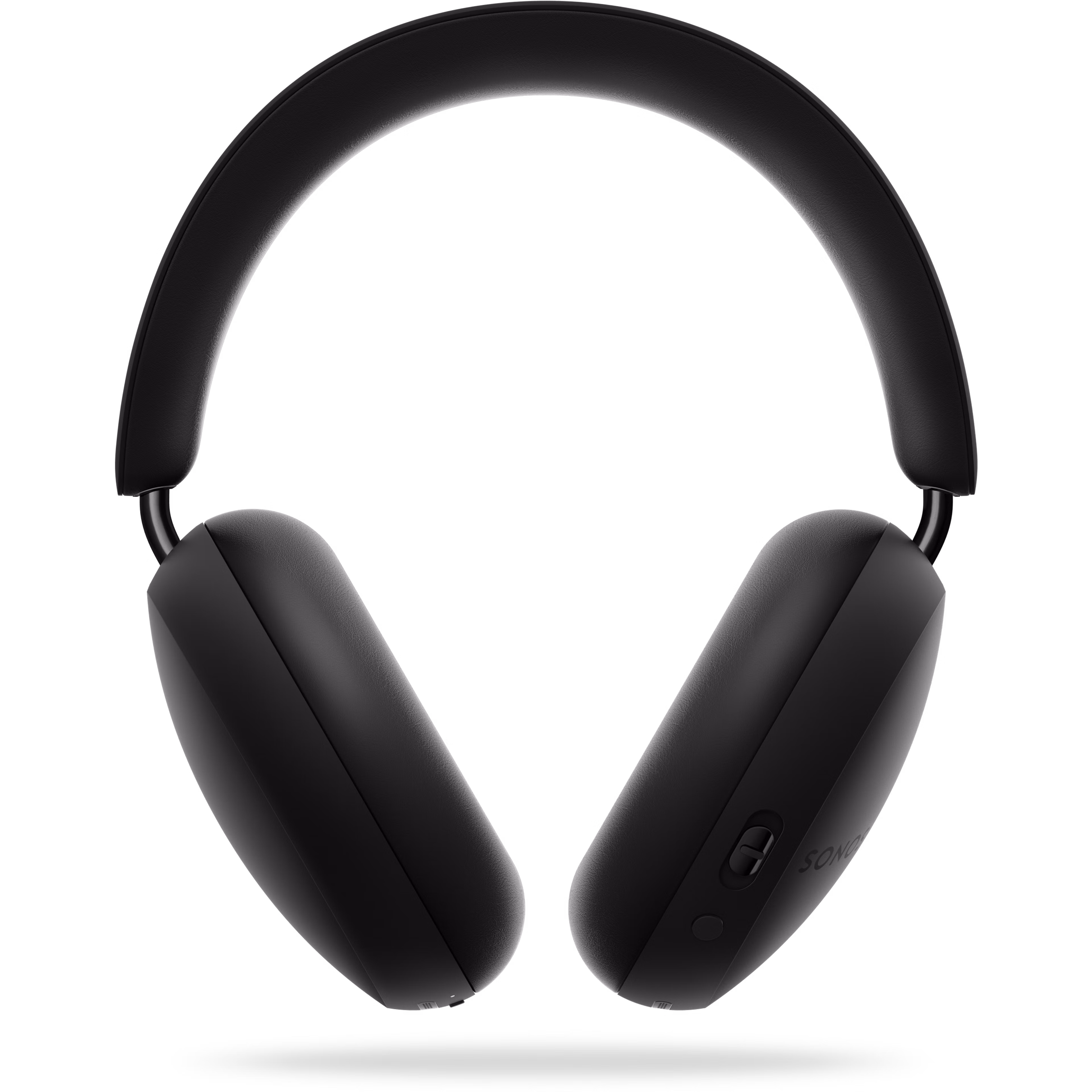 Sonos Ace headphones in black, back-facing angle over shadow