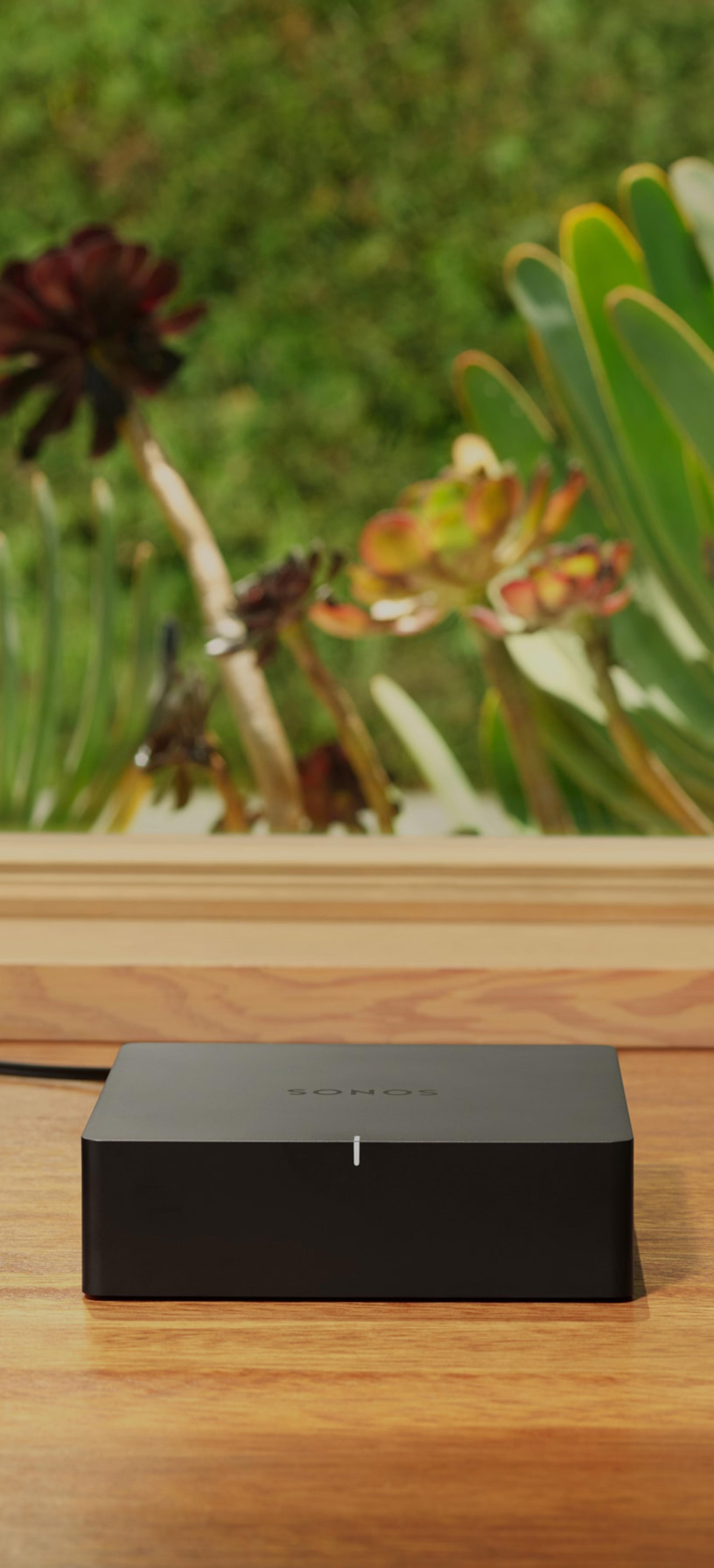 Sonos Port on desk next to stereo receiver