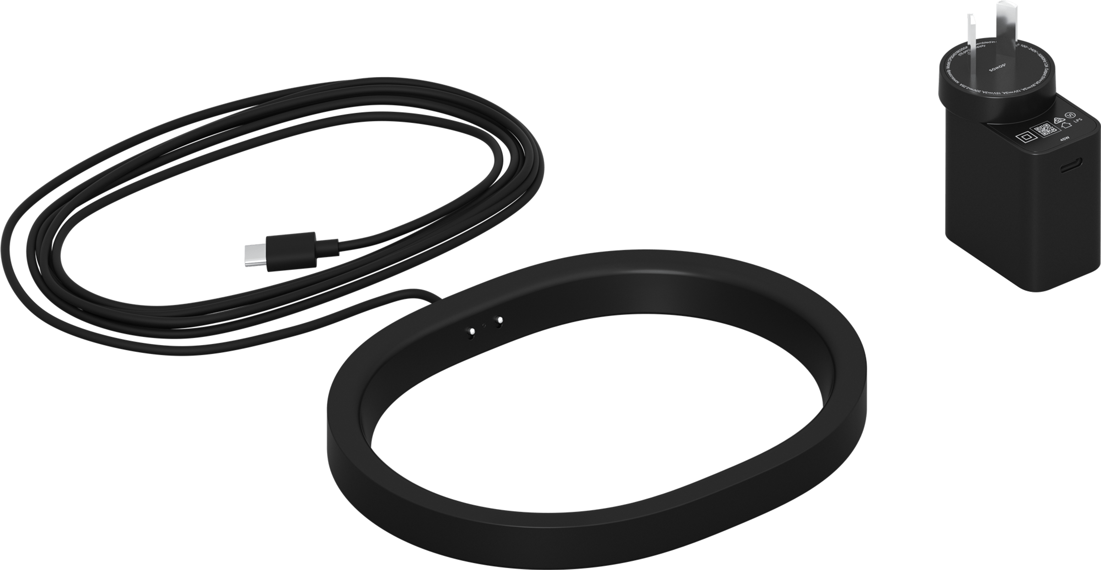 Image of a black Sonos Move 2 Wireless Charging Base with its corresponding regional power socket