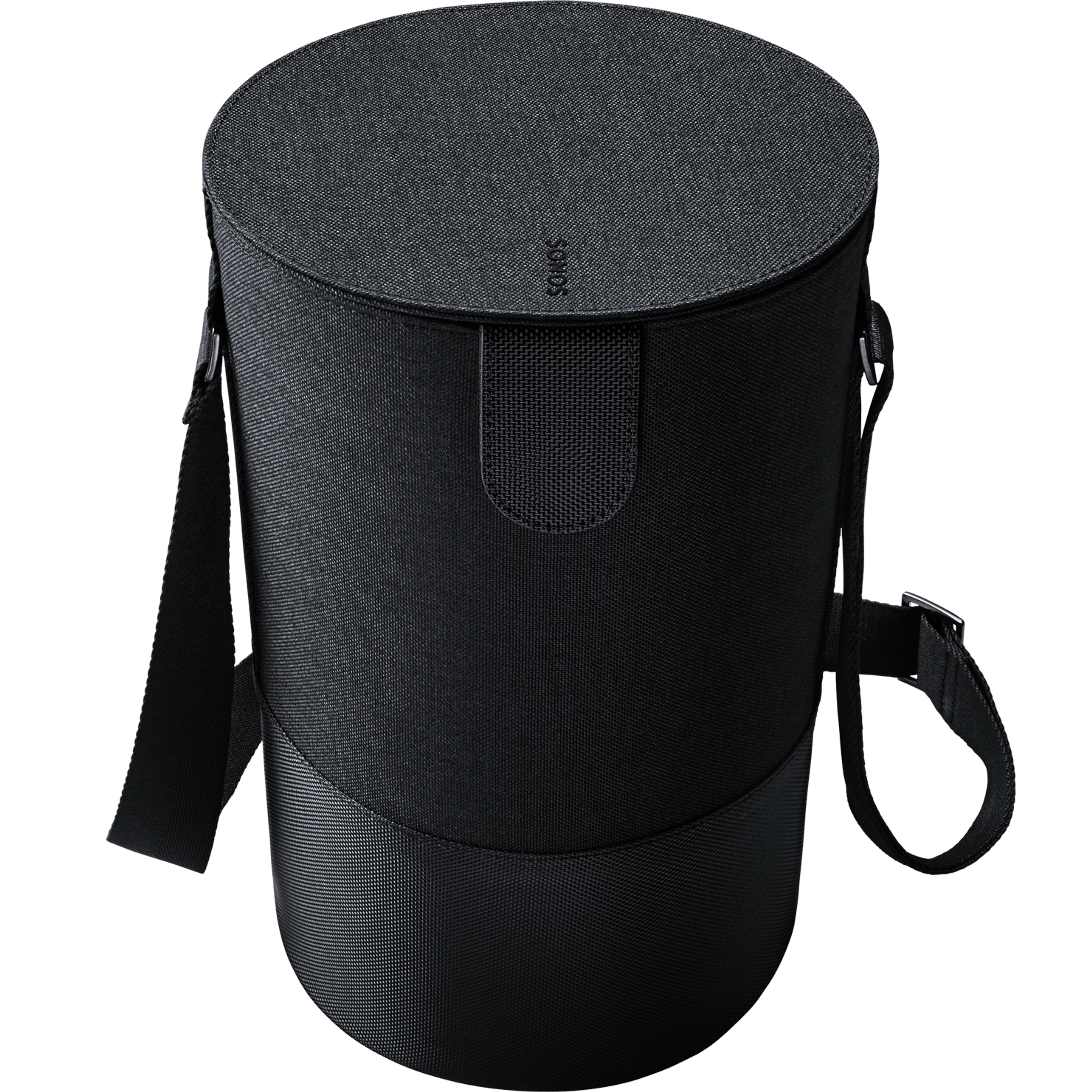 Image du dessus et de l’avant d’un sac de voyage pour Sonos Move fermé et incliné vers l’avant