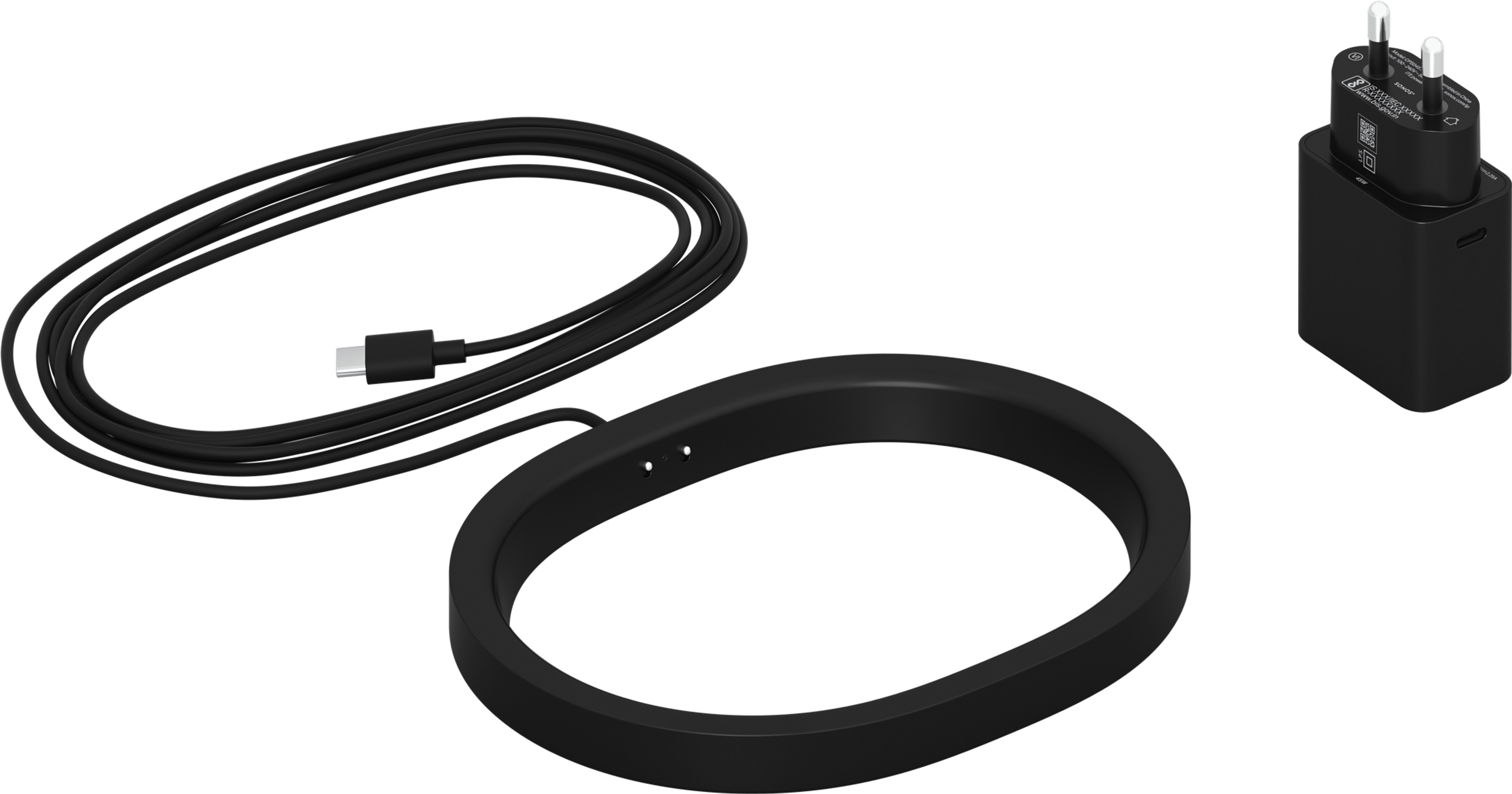 Image of a black Sonos Move 2 Wireless Charging Base with its corresponding regional power socket