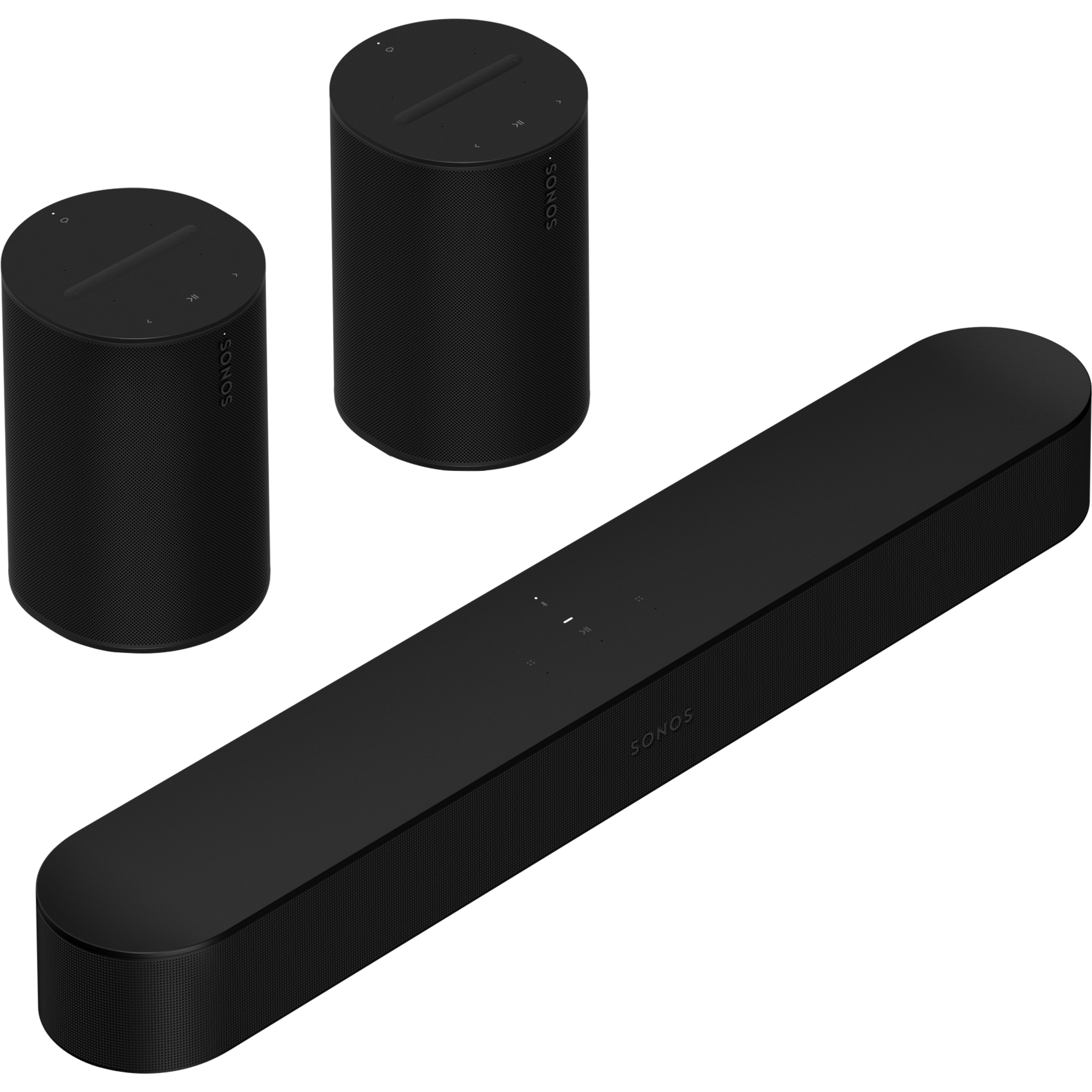 Sonos Beam et deux Sonos Era 100 en noir