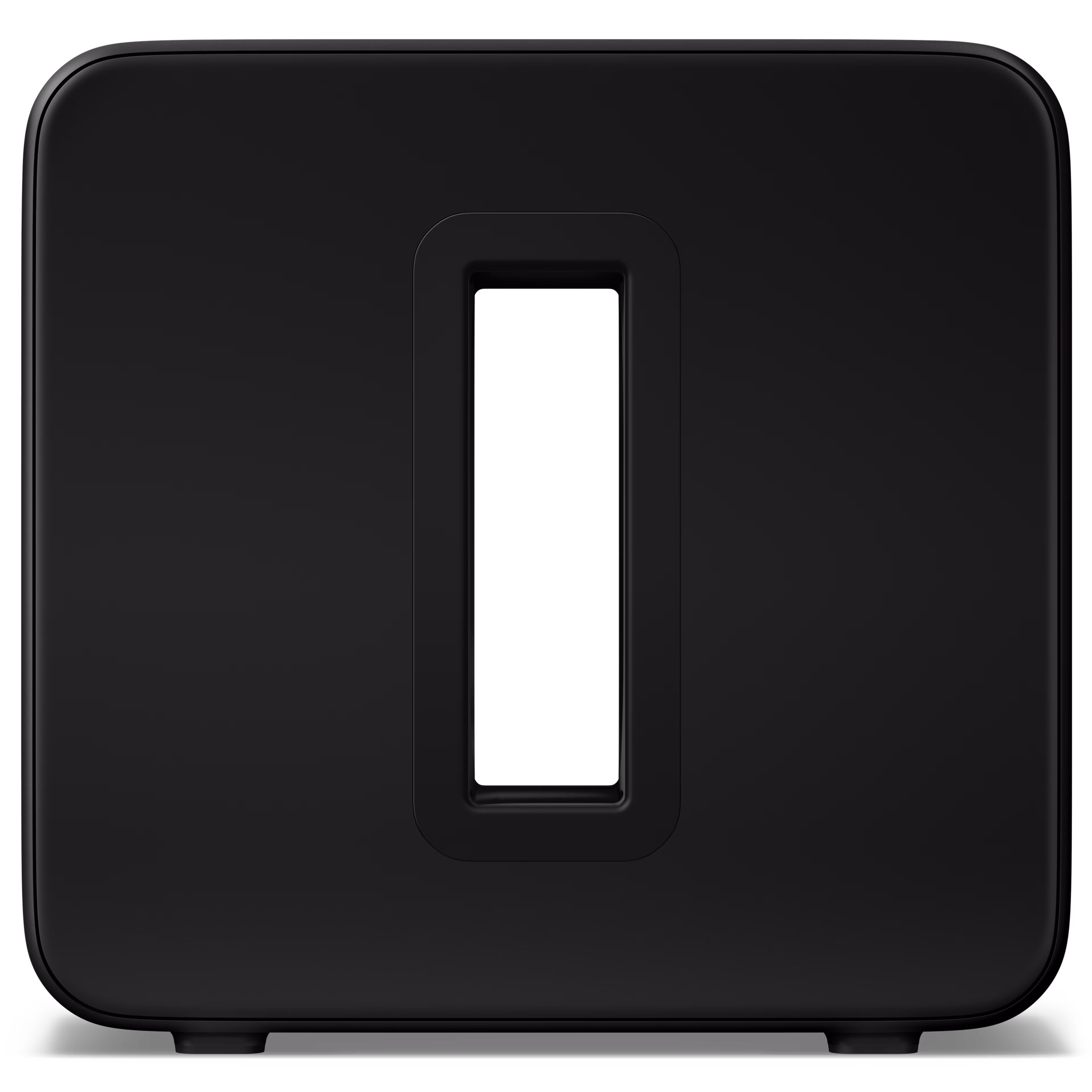 Back of a black Sonos Sub 4, straight-on angle