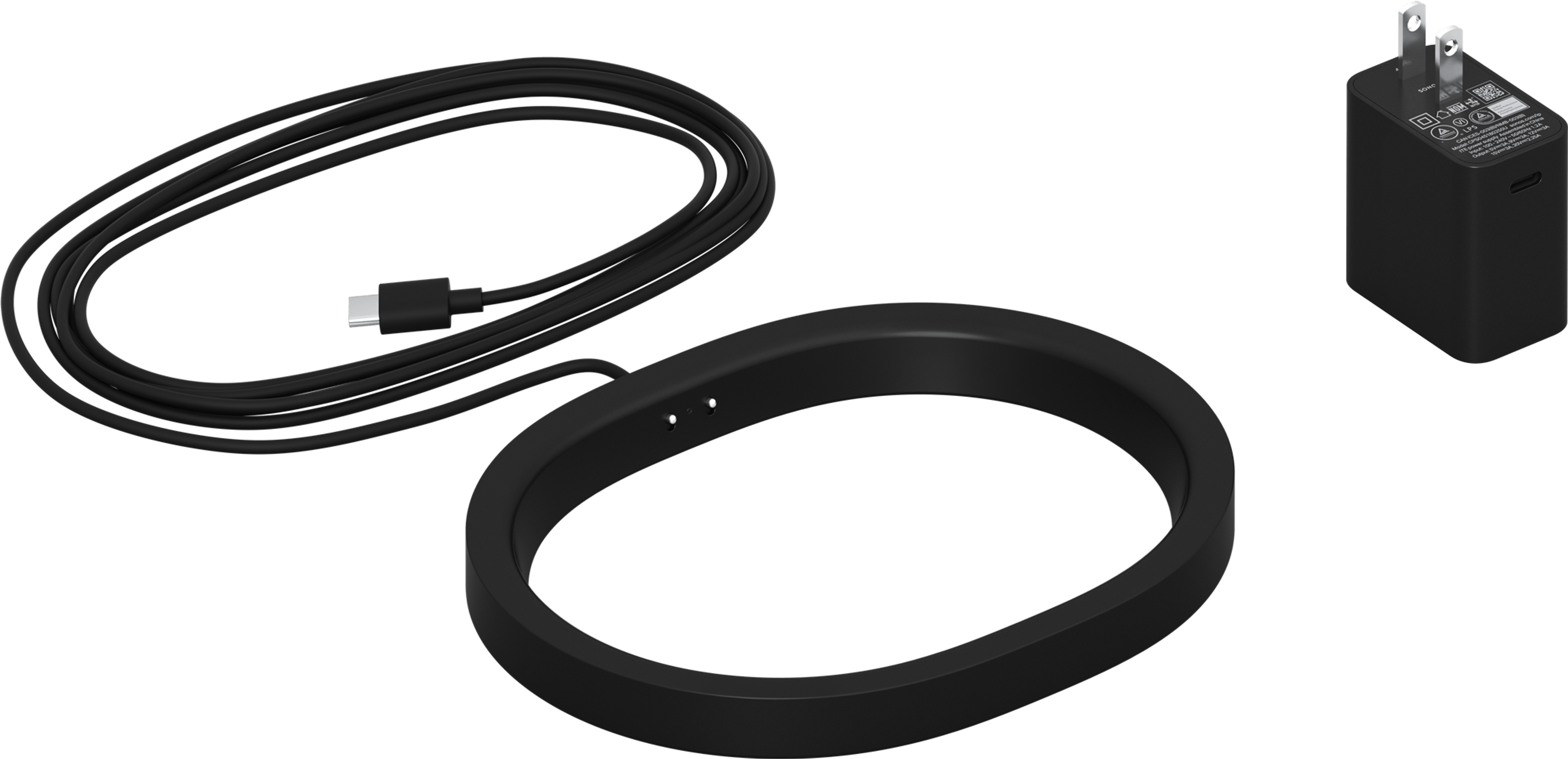 Image of a black Sonos Move 2 Wireless Charging Base with its corresponding regional power socket